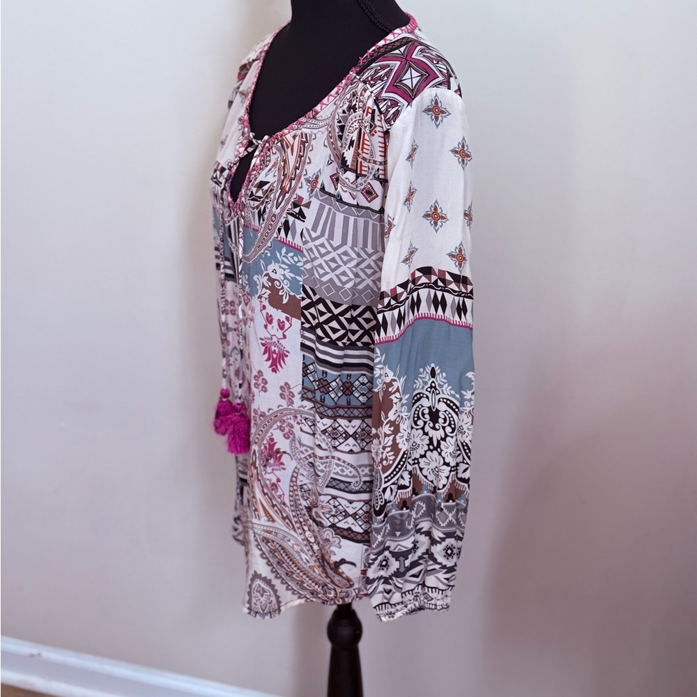 Tolani Multicolor Geometric Print Blouse